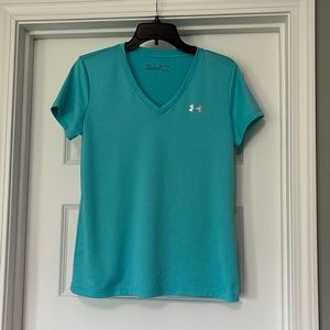 Under Armour Aqua V Neck Shirt HeatGear Loose Fit Sz Small